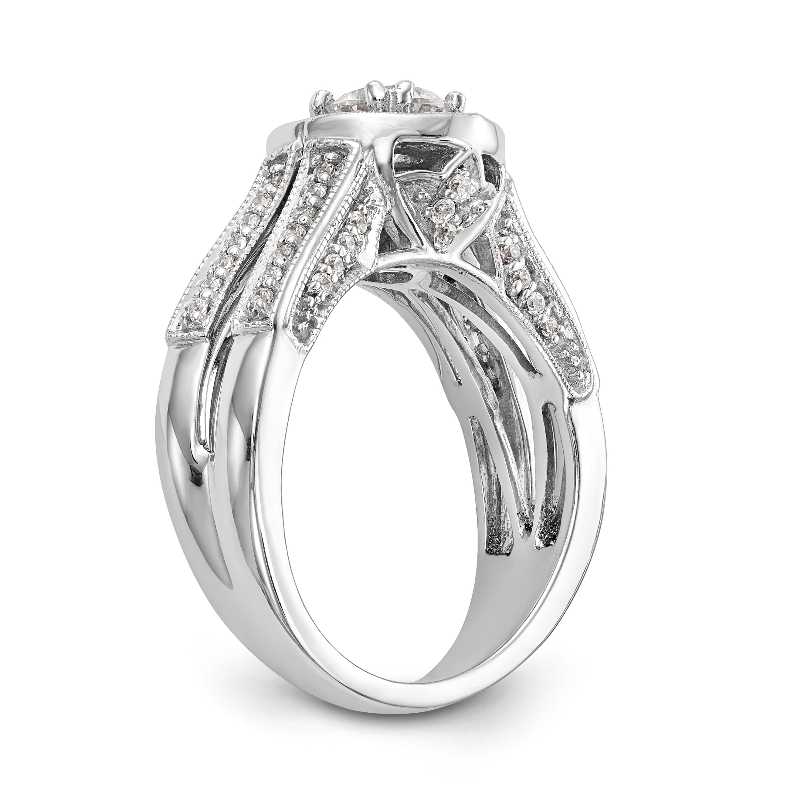 14K Weißgold Verlobungsring mit rundem simuliertem Diamanten und Halo-Fassung