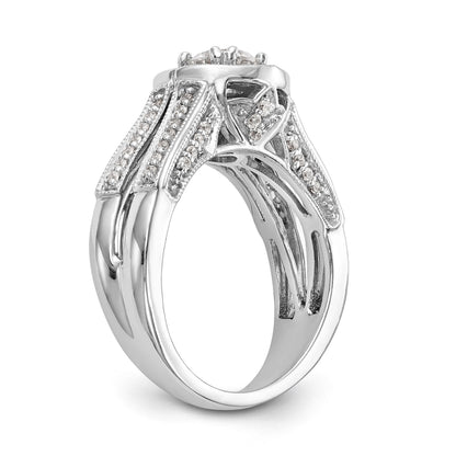 14K Weißgold Verlobungsring mit rundem simuliertem Diamanten und Halo-Fassung