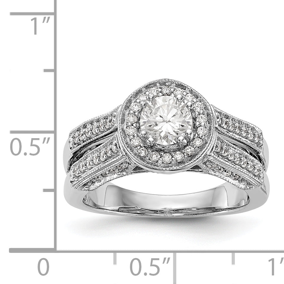 14K Weißgold Verlobungsring mit rundem simuliertem Diamanten und Halo-Fassung
