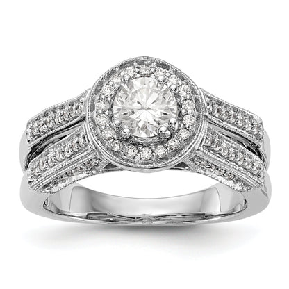 14K Weißgold Verlobungsring mit rundem simuliertem Diamanten und Halo-Fassung