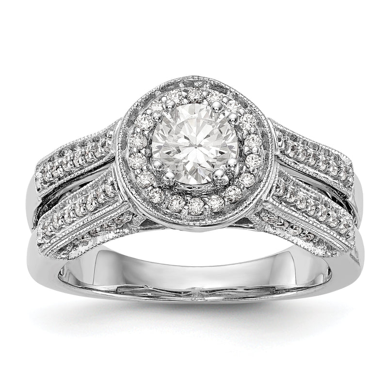 14K Weißgold Verlobungsring mit rundem simuliertem Diamanten und Halo-Fassung