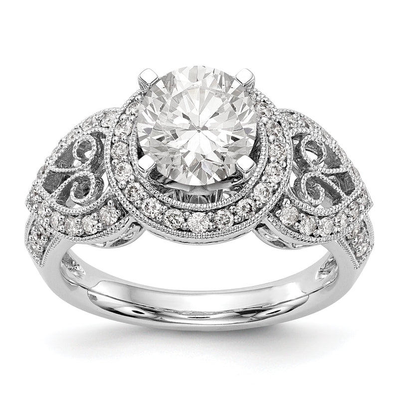 14K Weißgold Verlobungsring mit rundem simuliertem Diamant und Halo, Krappenfassung