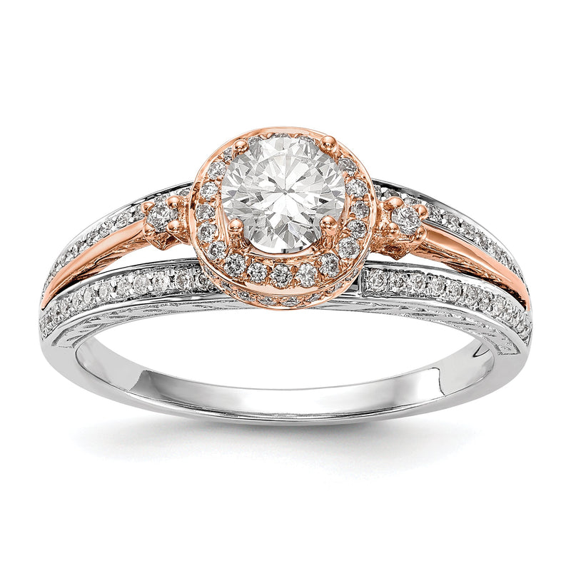 14K Weißgold Verlobungsring mit rundem Diamant-Simulanten und Halo