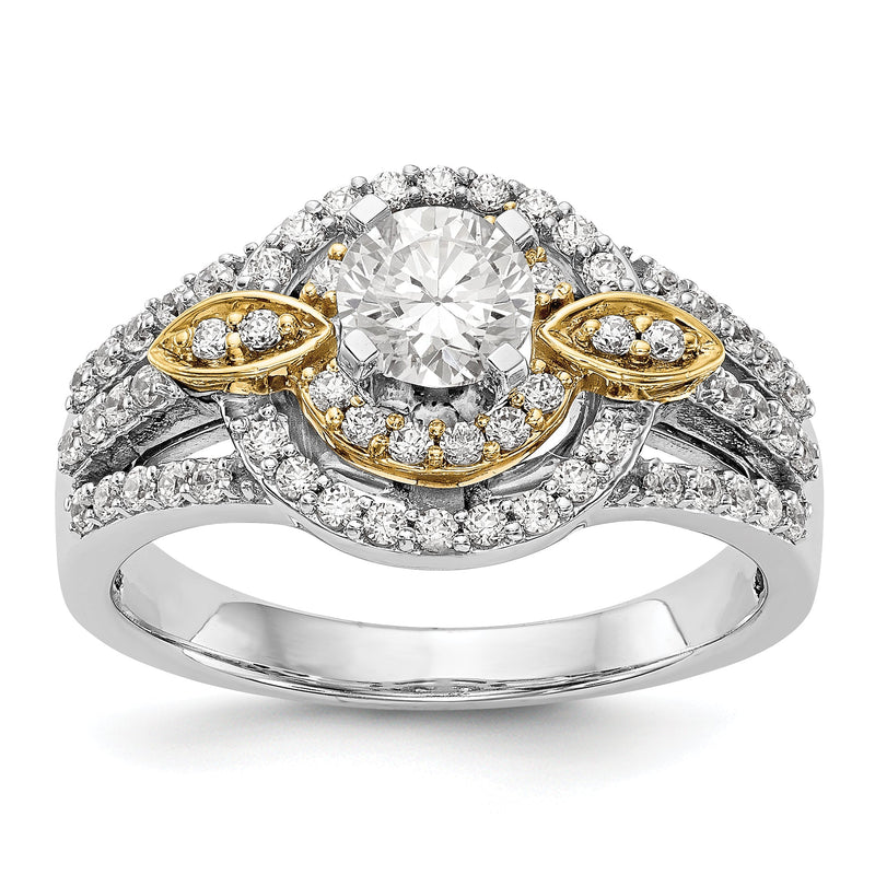 14K Weißgold Verlobungsring mit rundem Diamant-Halo in Krappenfassung