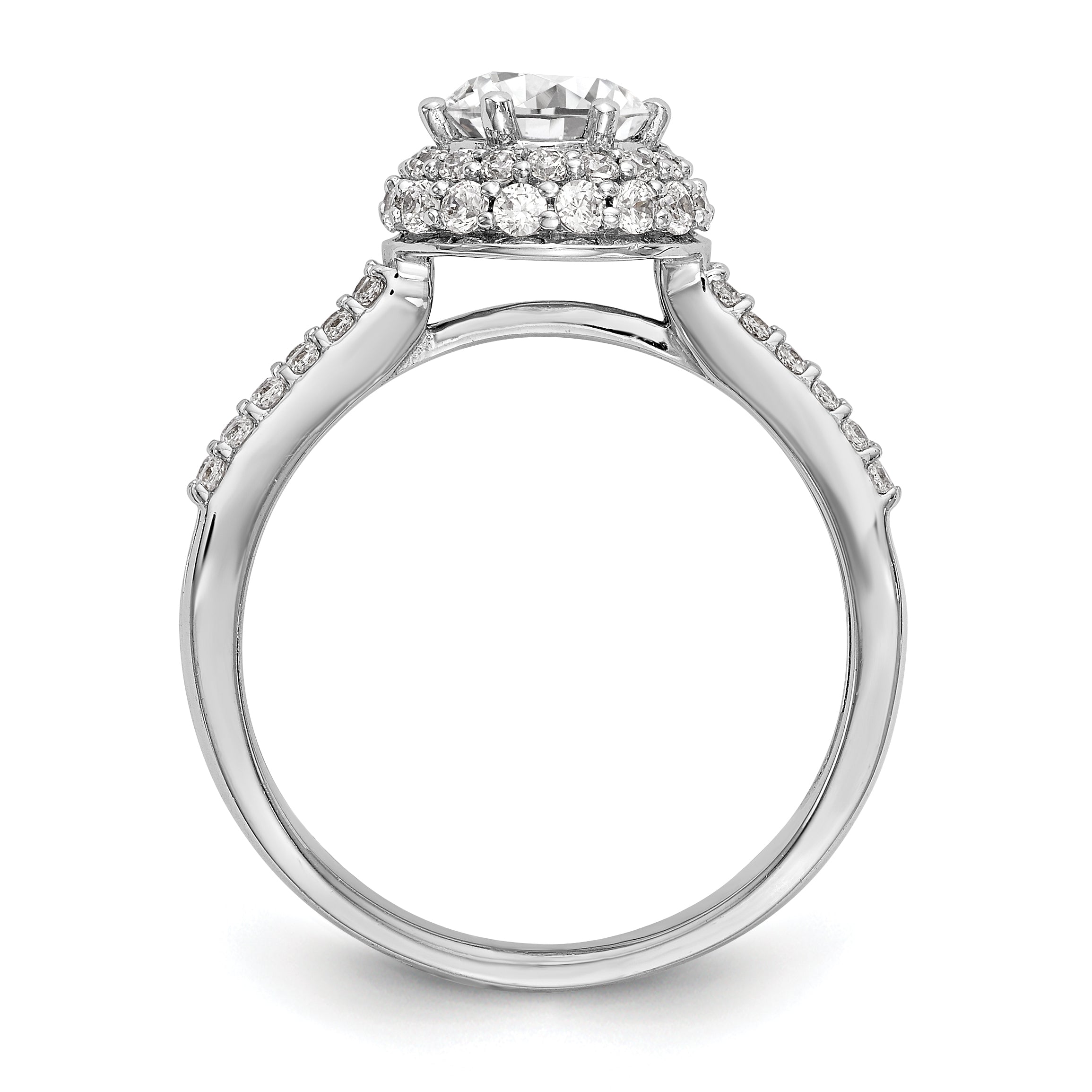 14K Weißgold Verlobungsring mit rundem simuliertem Diamanten und rundem Halo