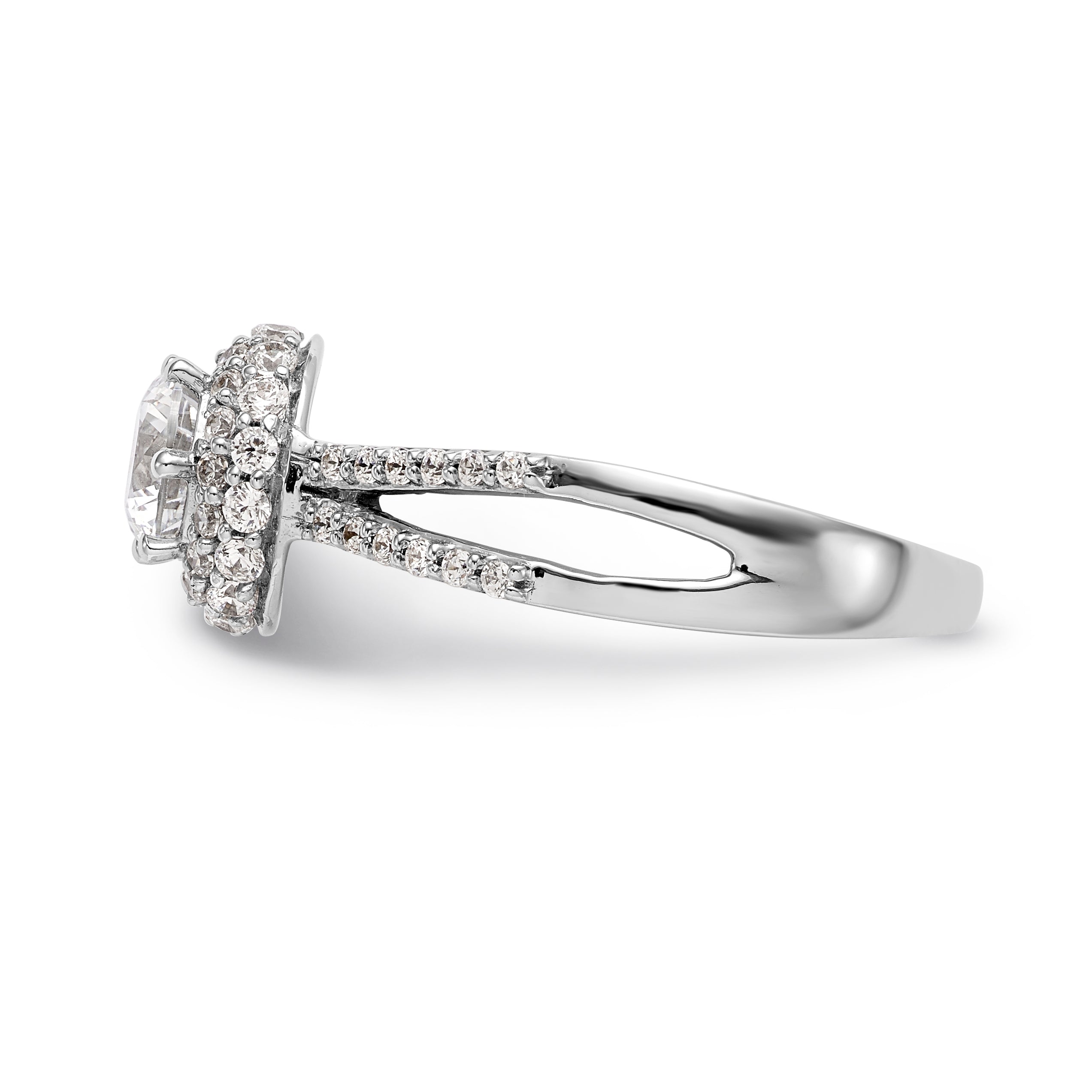 14K Weißgold Verlobungsring mit rundem simuliertem Diamanten und rundem Halo