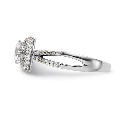 14K Weißgold Verlobungsring mit rundem simuliertem Diamanten und rundem Halo