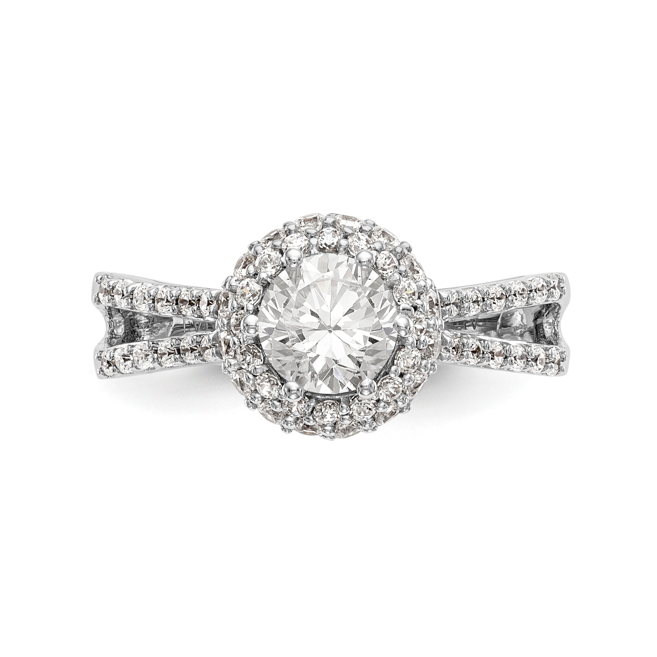 14K Weißgold Verlobungsring mit rundem simuliertem Diamanten und rundem Halo