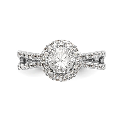 14K Weißgold Verlobungsring mit rundem simuliertem Diamanten und rundem Halo