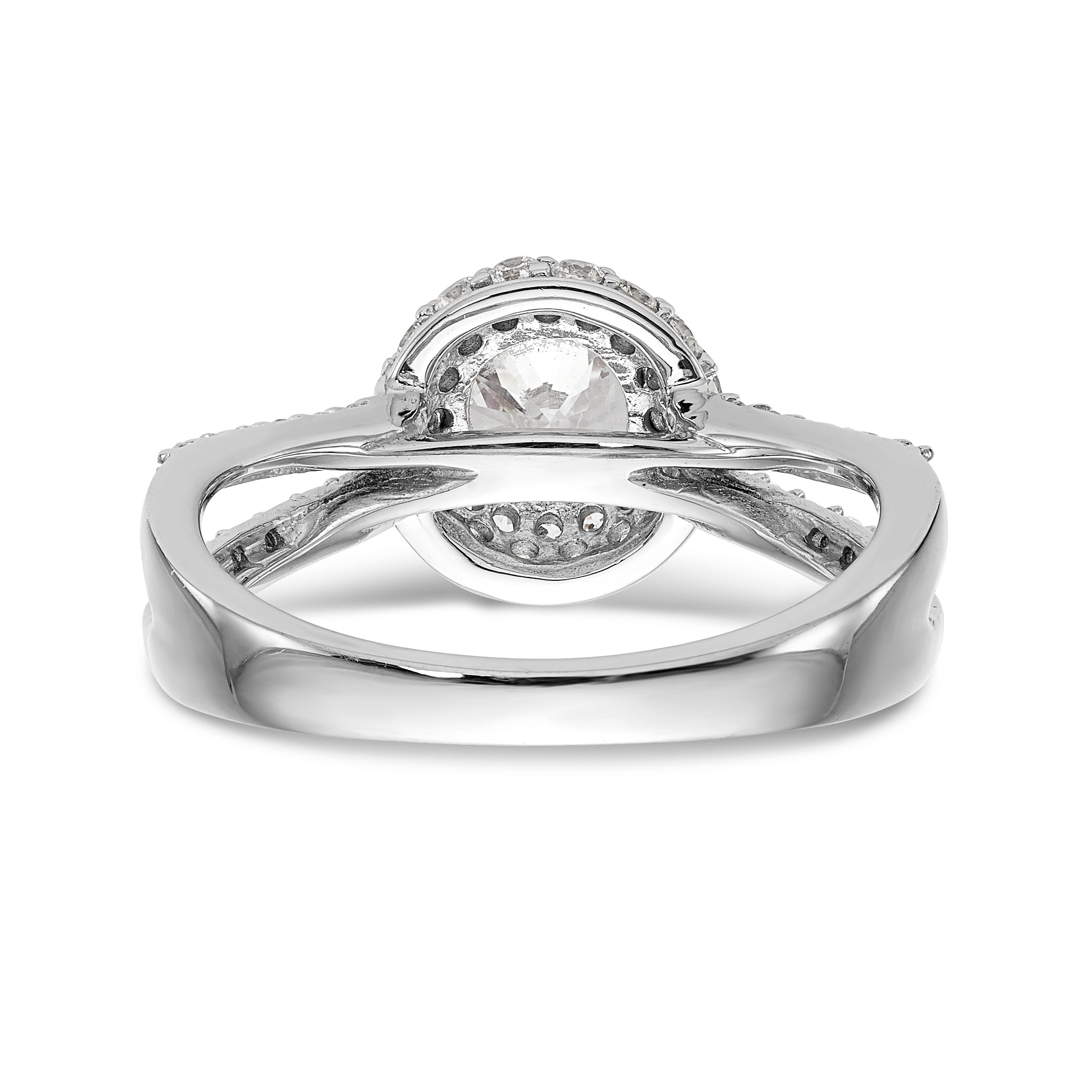 14K Weißgold Verlobungsring mit rundem simuliertem Diamanten und rundem Halo