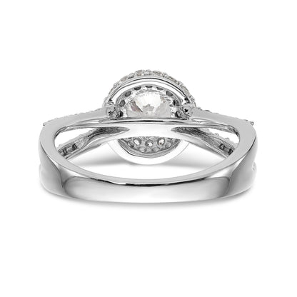 14K Weißgold Verlobungsring mit rundem simuliertem Diamanten und rundem Halo