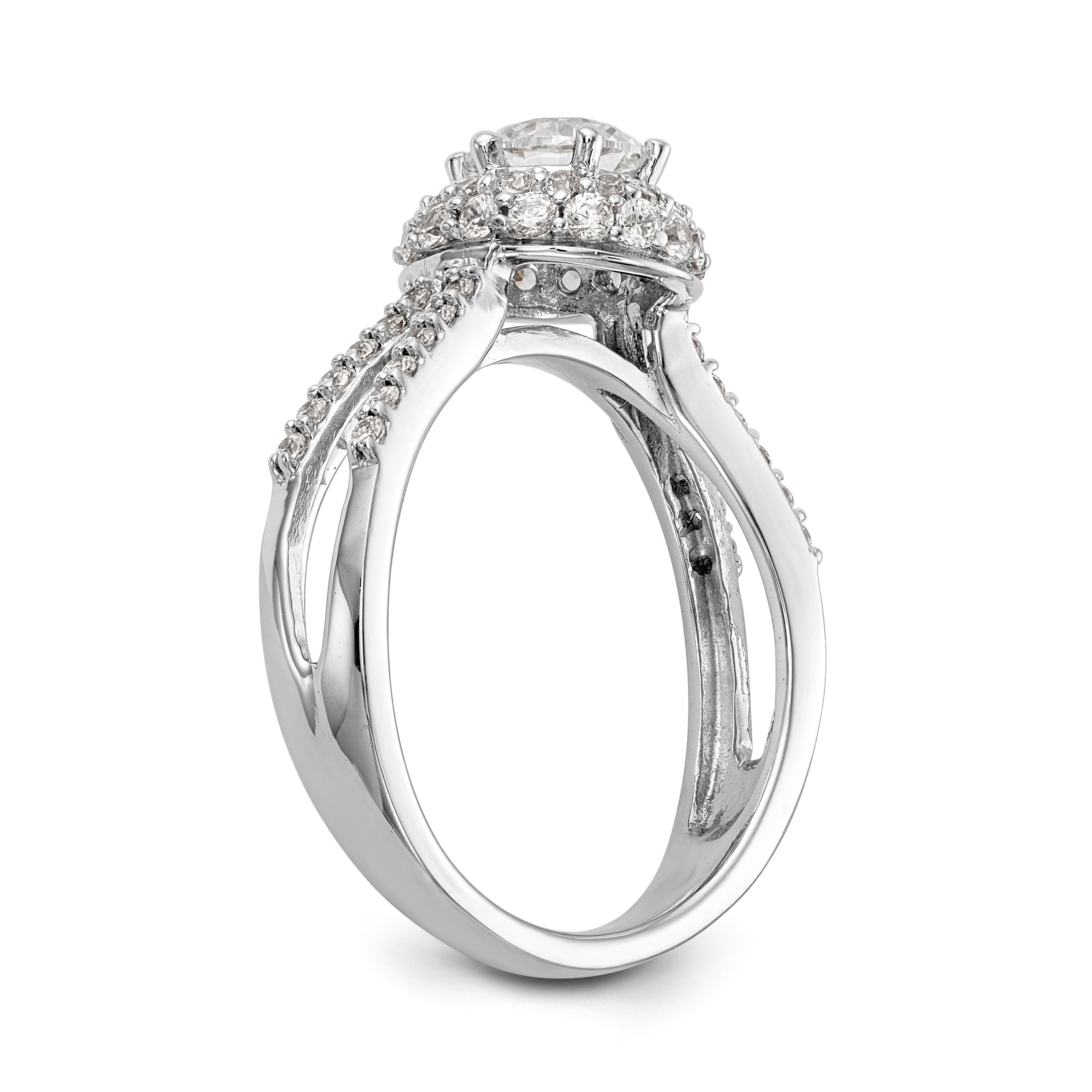14K Weißgold Verlobungsring mit rundem simuliertem Diamanten und rundem Halo