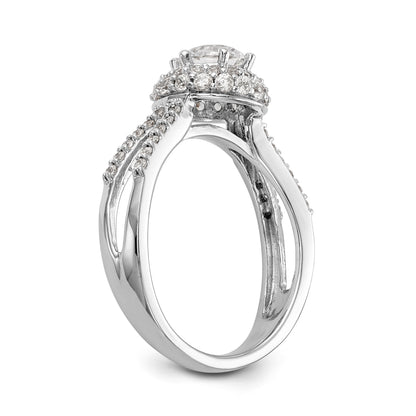 14K Weißgold Verlobungsring mit rundem simuliertem Diamanten und rundem Halo