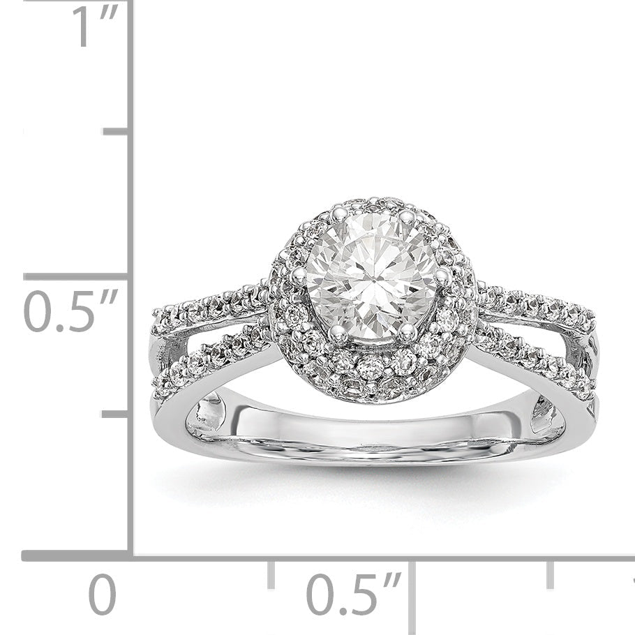 14K Weißgold Verlobungsring mit rundem simuliertem Diamanten und rundem Halo