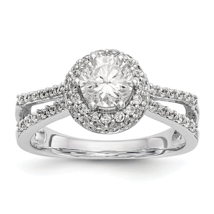 14K Weißgold Verlobungsring mit rundem simuliertem Diamanten und rundem Halo