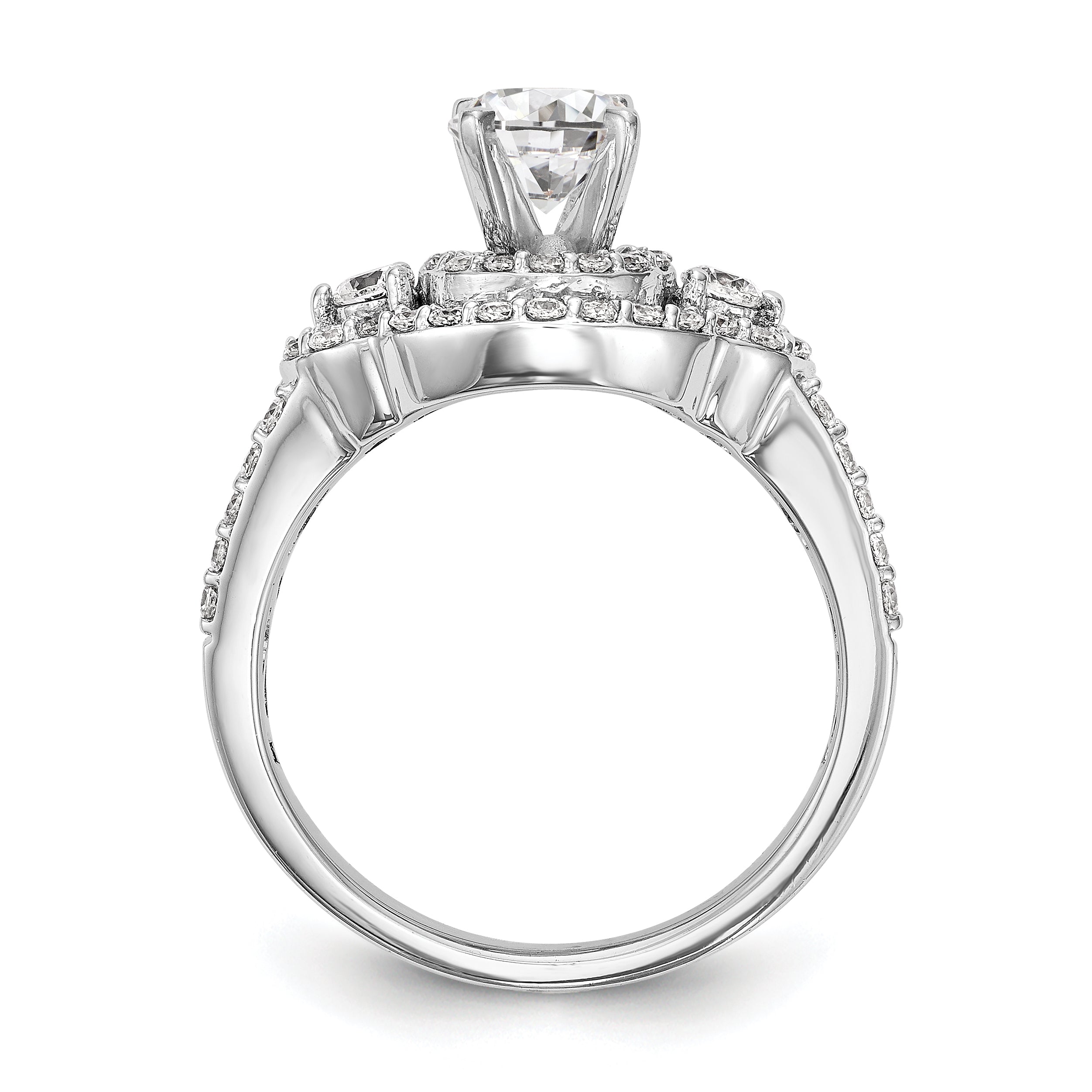 14 Karat Weißgold Verlobungsring mit Krappenfassung, Diamant im Rundschliff und Halo