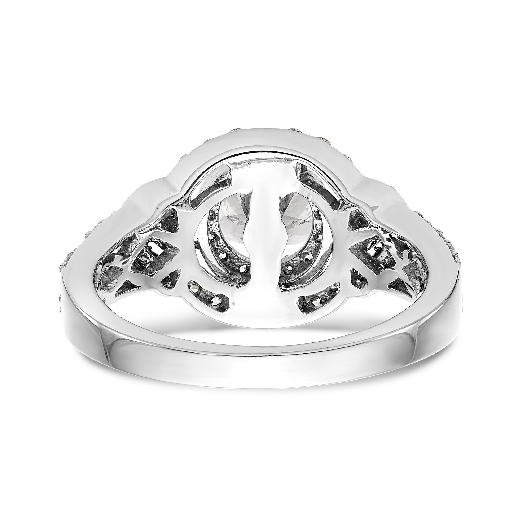 14 Karat Weißgold Verlobungsring mit Krappenfassung, Diamant im Rundschliff und Halo