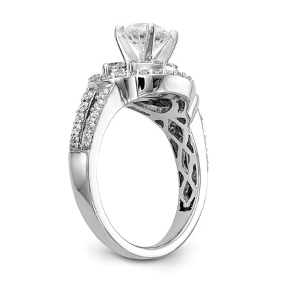 14 Karat Weißgold Verlobungsring mit Krappenfassung, Diamant im Rundschliff und Halo
