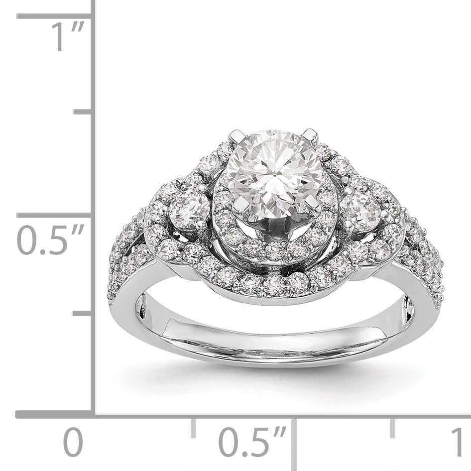 14 Karat Weißgold Verlobungsring mit Krappenfassung, Diamant im Rundschliff und Halo