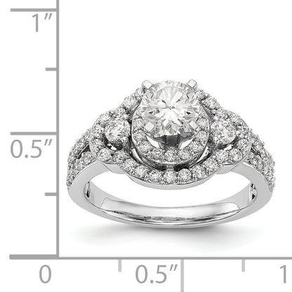 14 Karat Weißgold Verlobungsring mit Krappenfassung, Diamant im Rundschliff und Halo