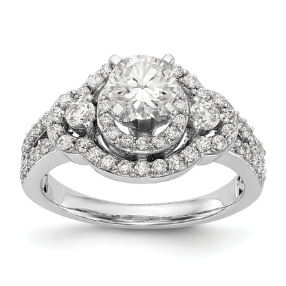 14 Karat Weißgold Verlobungsring mit Krappenfassung, Diamant im Rundschliff und Halo