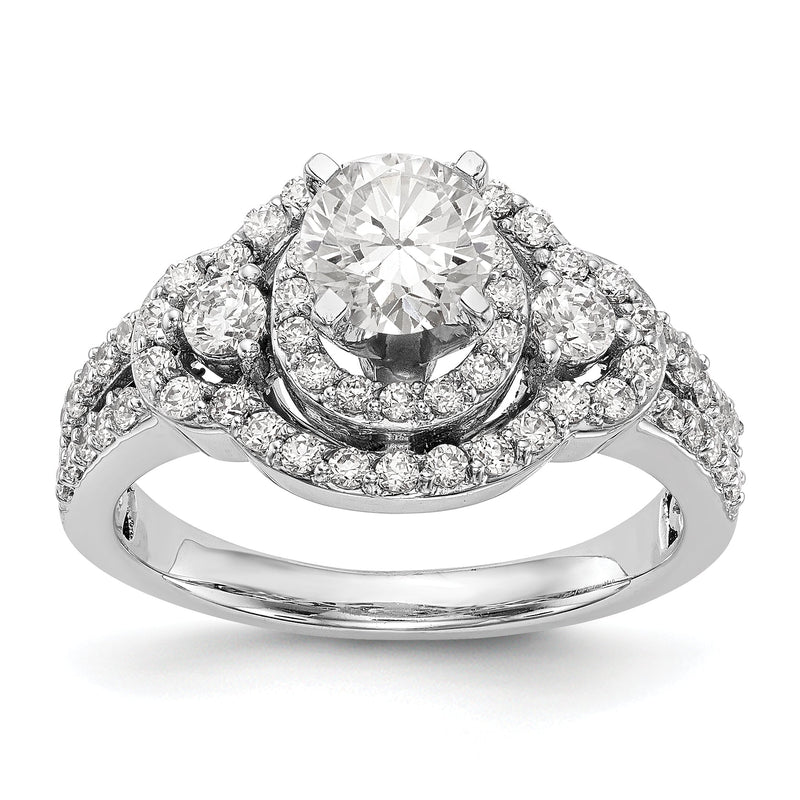 14 Karat Weißgold Verlobungsring mit Krappenfassung, Diamant im Rundschliff und Halo