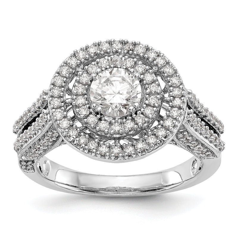 14K Weißgold Verlobungsring mit rundem simuliertem Diamant und Halo