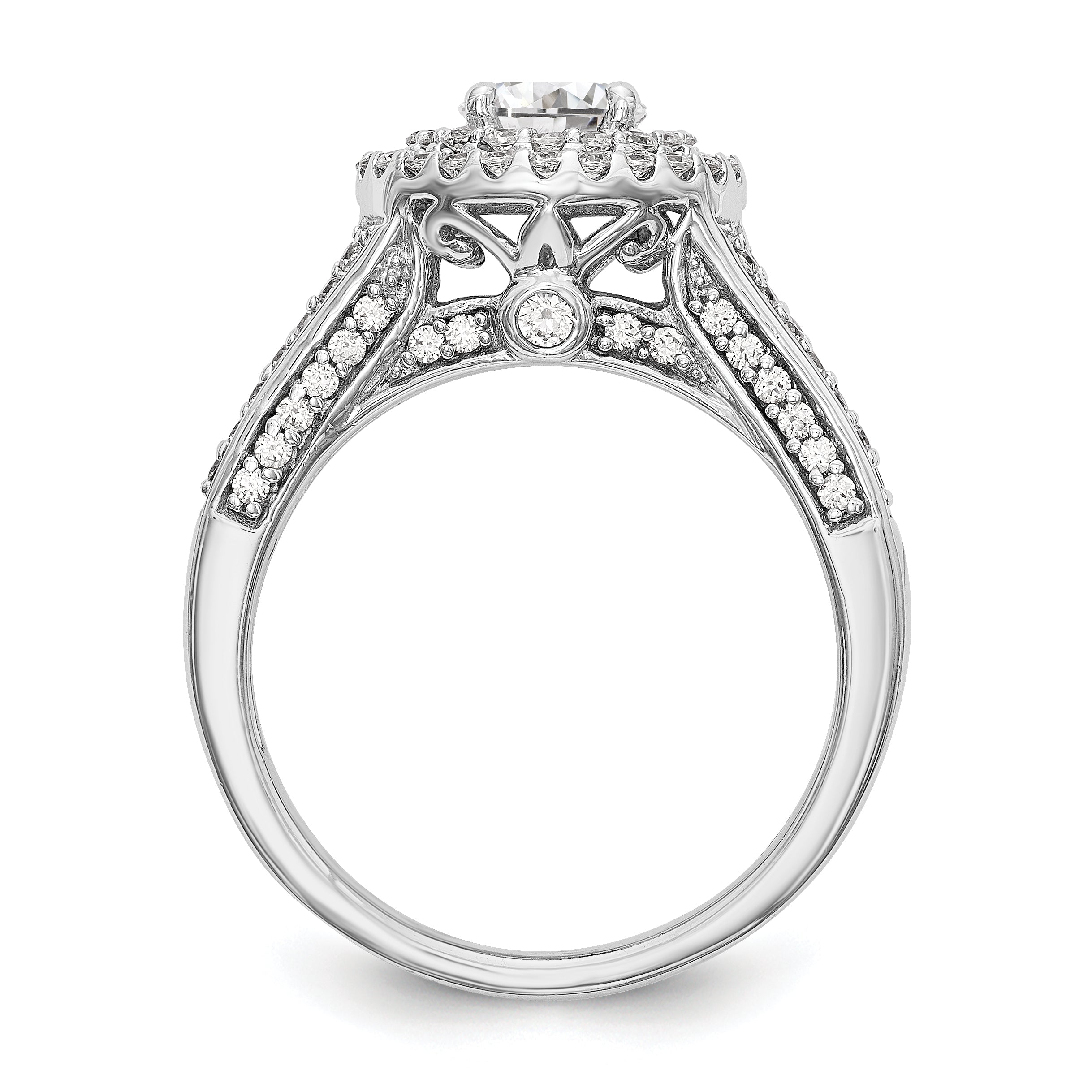 14K Weißgold Verlobungsring mit rundem simuliertem Diamanten und Halo