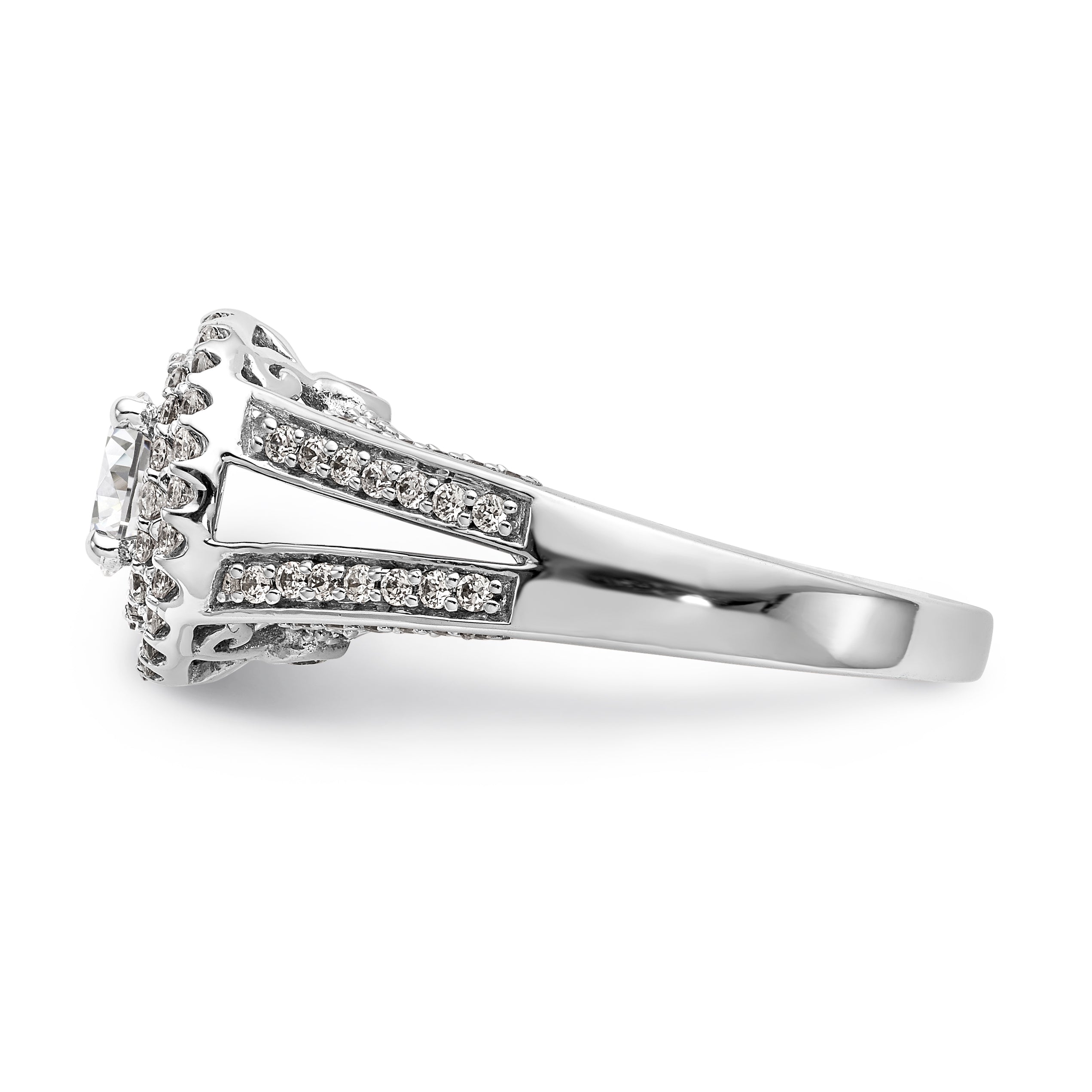 14K Weißgold Verlobungsring mit rundem simuliertem Diamanten und Halo