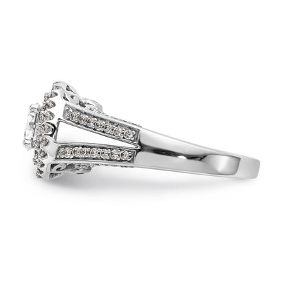 14K Weißgold Verlobungsring mit rundem simuliertem Diamanten und Halo