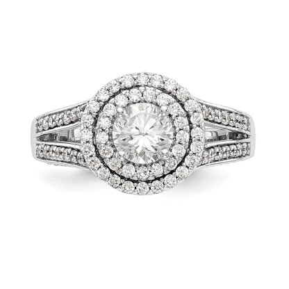 14K Weißgold Verlobungsring mit rundem simuliertem Diamanten und Halo