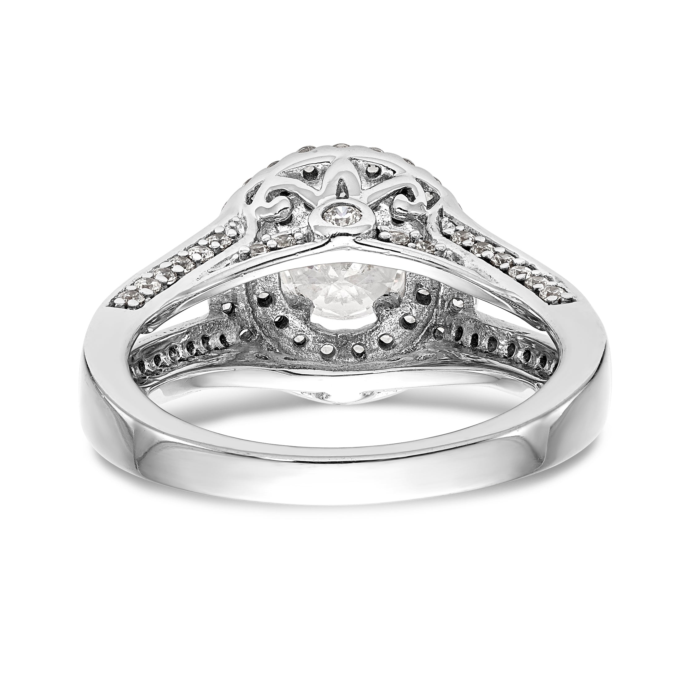 14K Weißgold Verlobungsring mit rundem simuliertem Diamanten und Halo