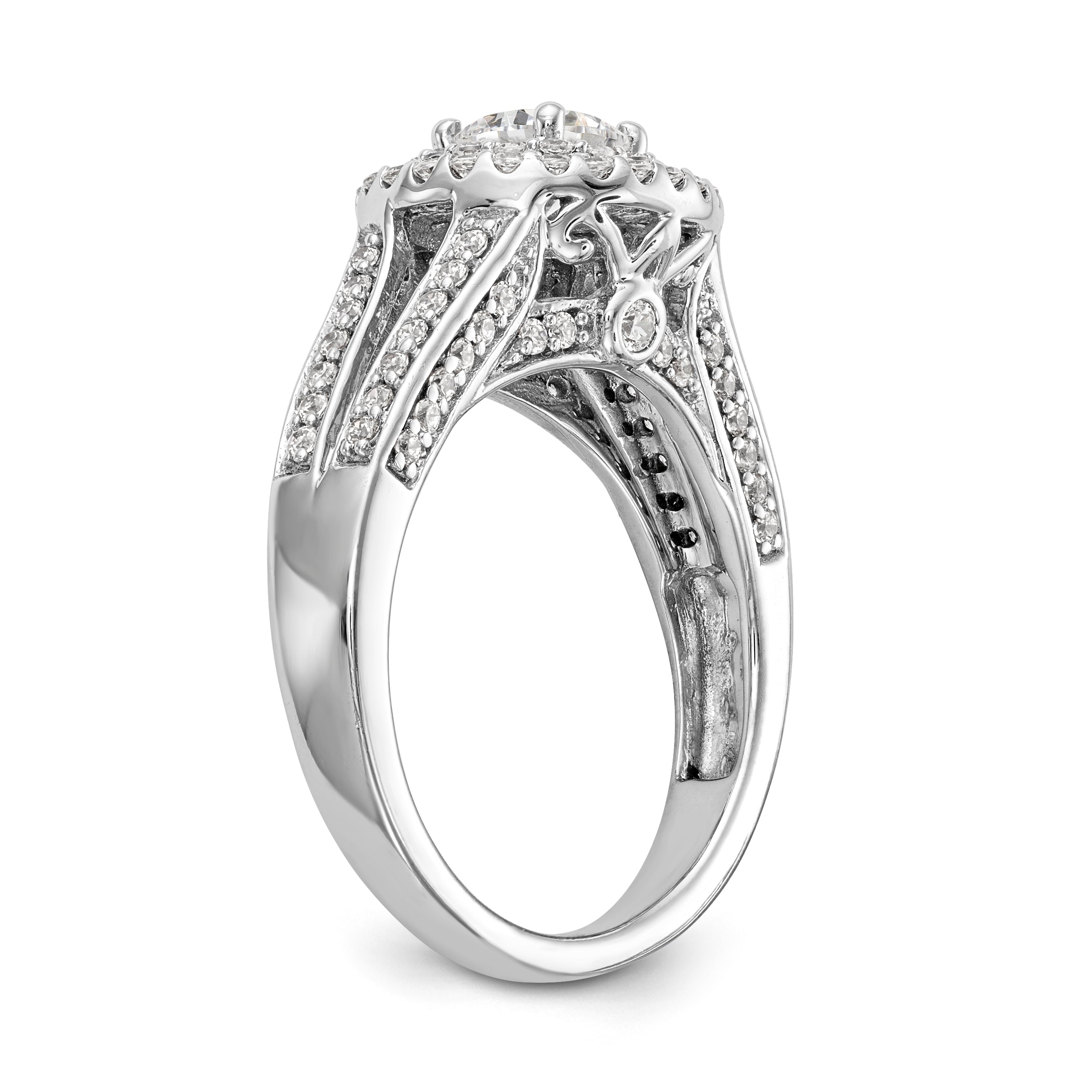 14K Weißgold Verlobungsring mit rundem simuliertem Diamanten und Halo