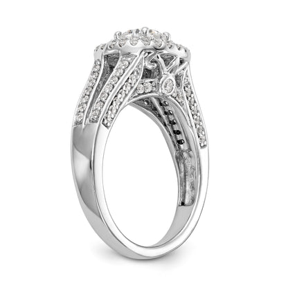 14K Weißgold Verlobungsring mit rundem simuliertem Diamanten und Halo