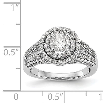 14K Weißgold Verlobungsring mit rundem simuliertem Diamanten und Halo