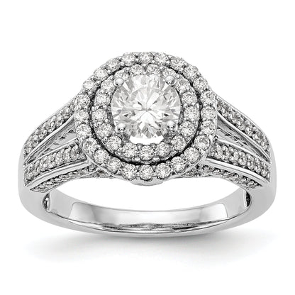 14K Weißgold Verlobungsring mit rundem simuliertem Diamanten und Halo