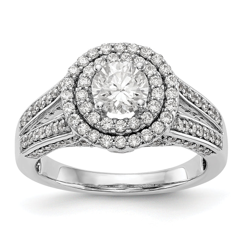 14K Weißgold Verlobungsring mit rundem simuliertem Diamanten und Halo