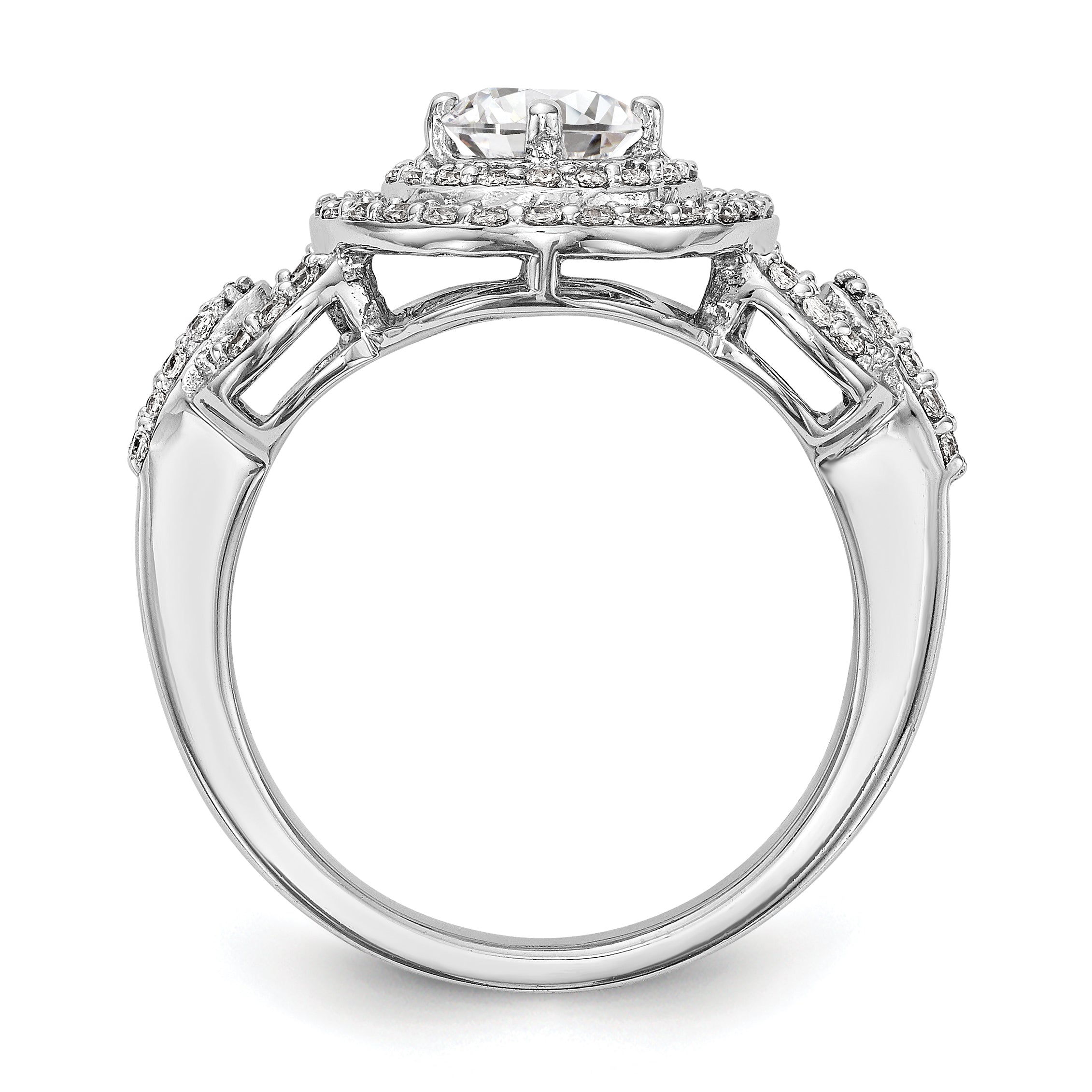Verlobungsring aus 14K Weißgold mit rundem simuliertem Diamanten und Halo