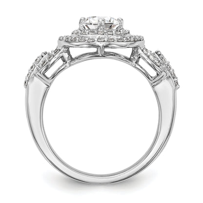 Verlobungsring aus 14K Weißgold mit rundem simuliertem Diamanten und Halo