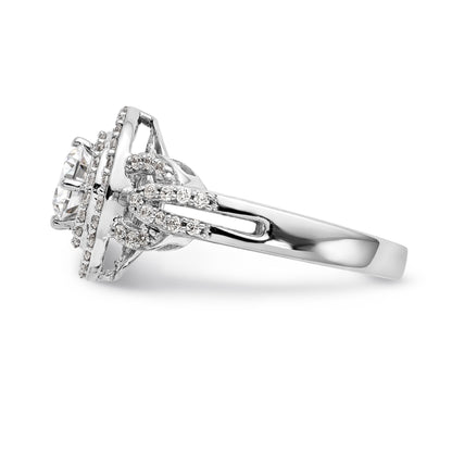 Verlobungsring aus 14K Weißgold mit rundem simuliertem Diamanten und Halo