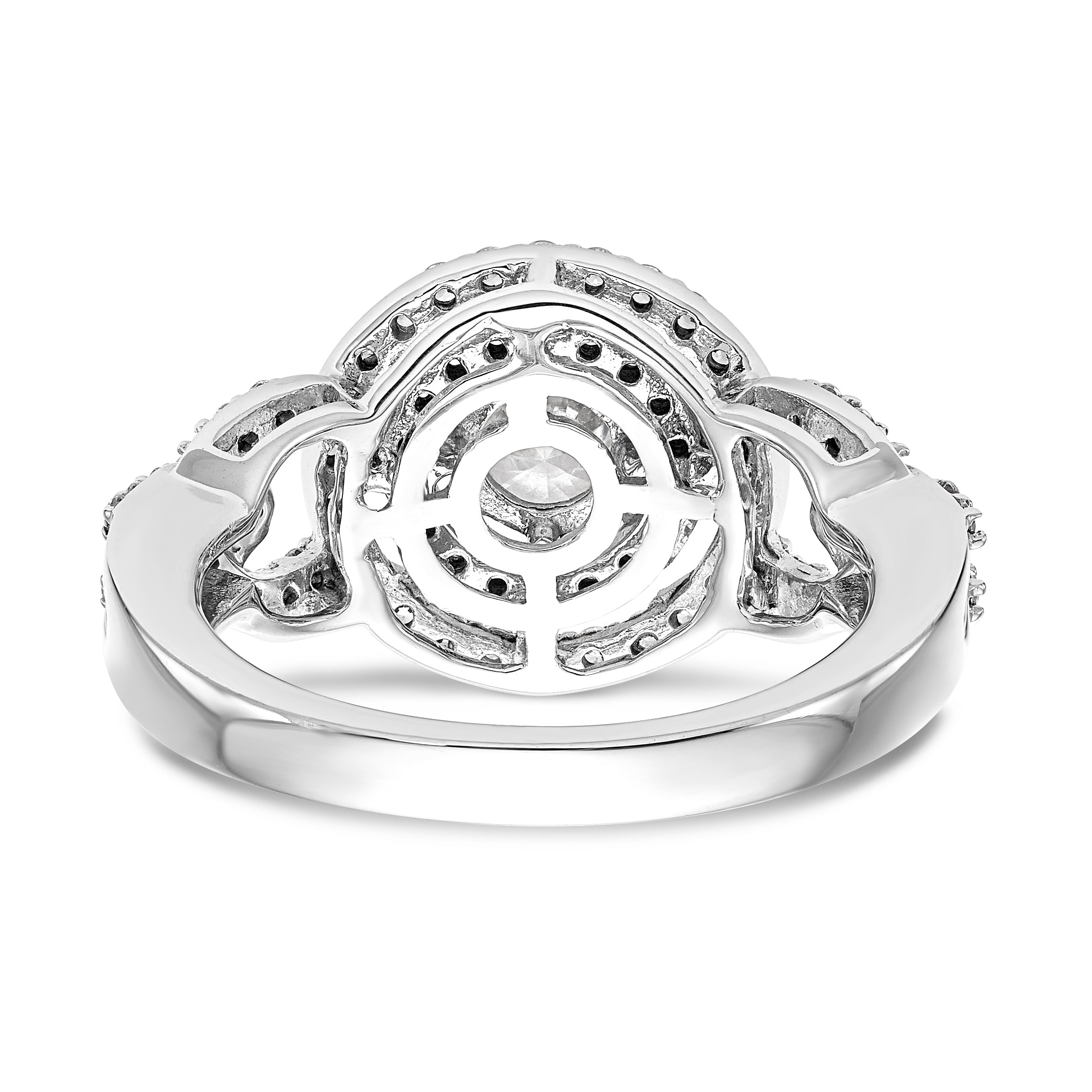 Verlobungsring aus 14K Weißgold mit rundem simuliertem Diamanten und Halo
