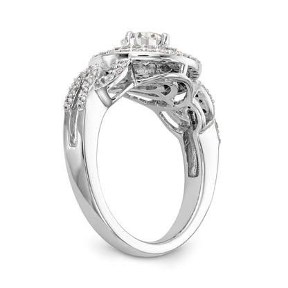 Verlobungsring aus 14K Weißgold mit rundem simuliertem Diamanten und Halo