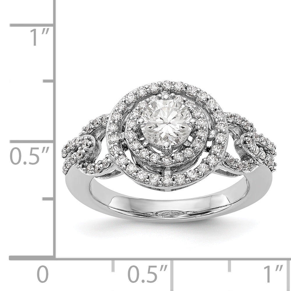 Verlobungsring aus 14K Weißgold mit rundem simuliertem Diamanten und Halo