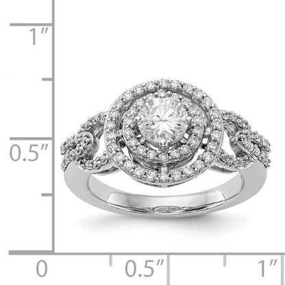 Verlobungsring aus 14K Weißgold mit rundem simuliertem Diamanten und Halo
