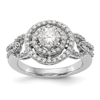 Verlobungsring aus 14K Weißgold mit rundem simuliertem Diamanten und Halo