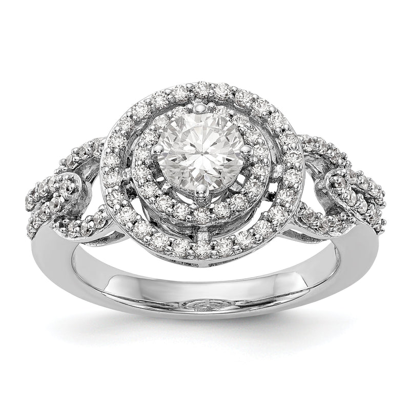 Verlobungsring aus 14K Weißgold mit rundem simuliertem Diamanten und Halo