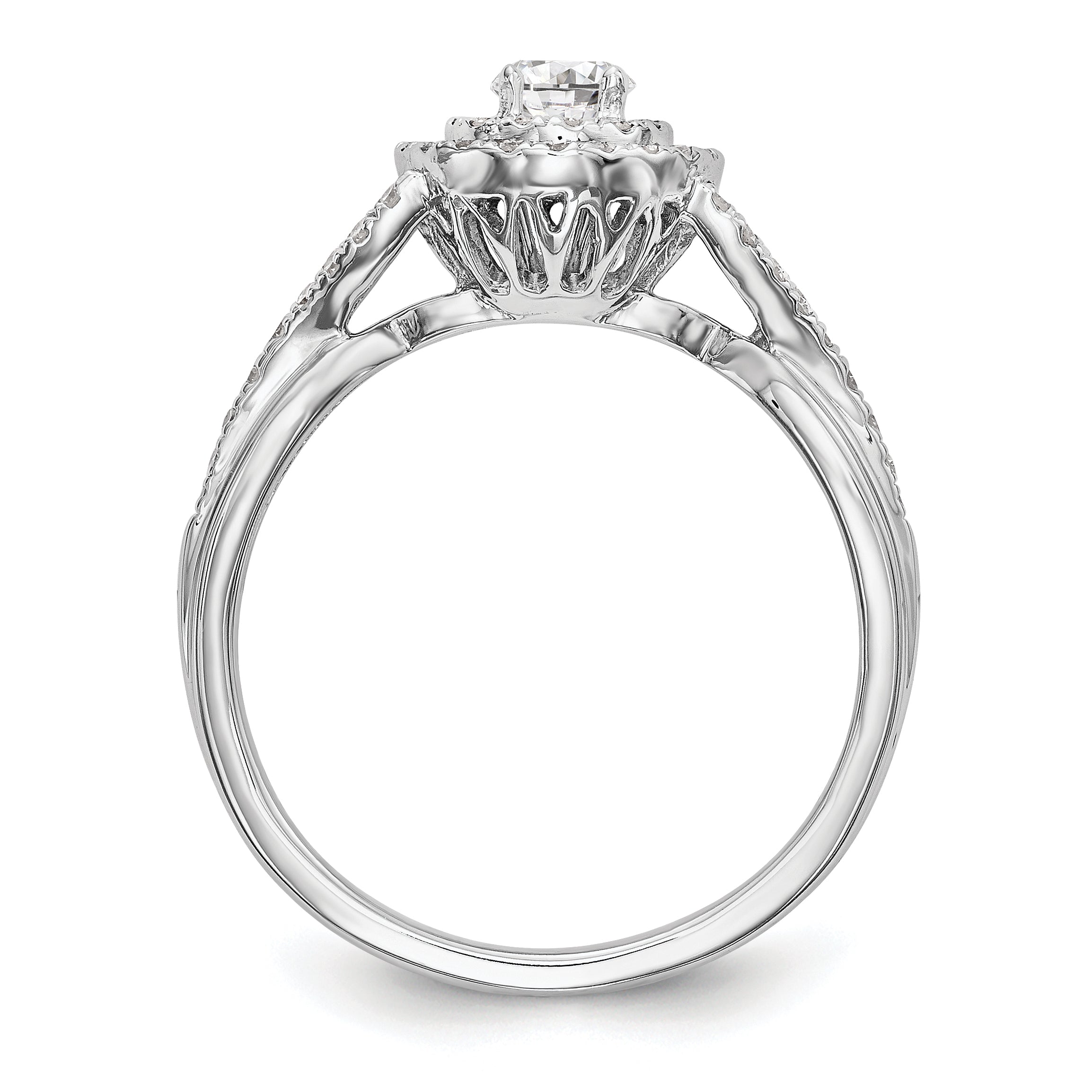 Halo-Ring mit rundem simuliertem Diamanten aus 14K Weißgold