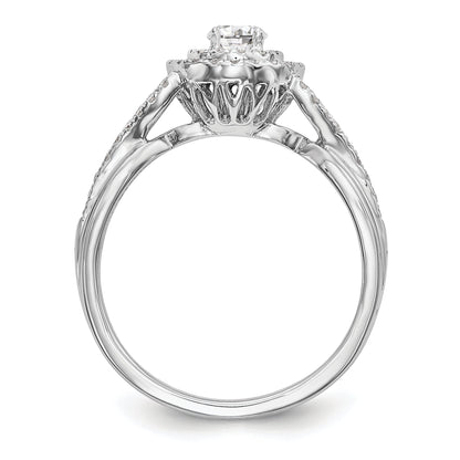 Halo-Ring mit rundem simuliertem Diamanten aus 14K Weißgold