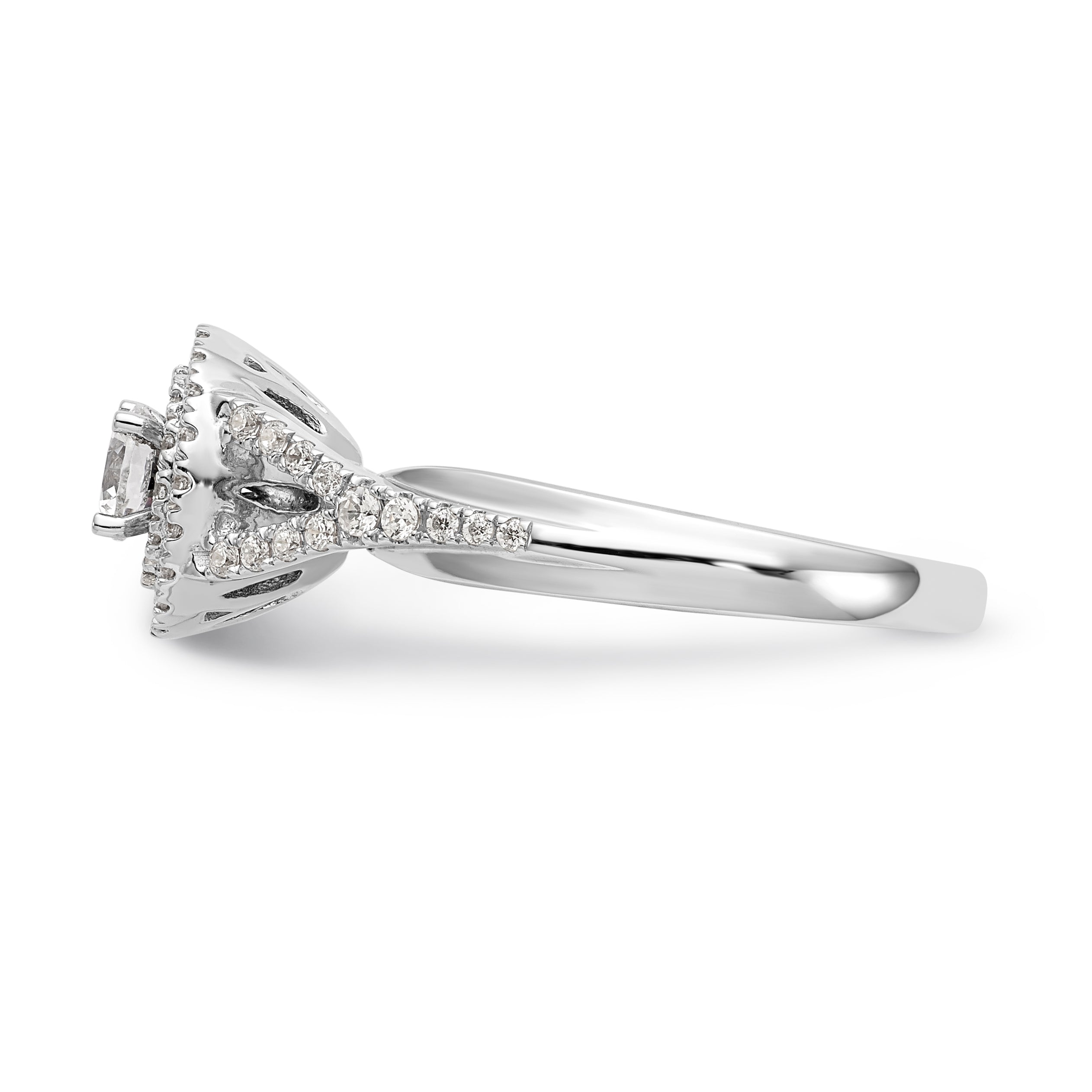 Halo-Ring mit rundem simuliertem Diamanten aus 14K Weißgold