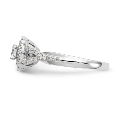 Halo-Ring mit rundem simuliertem Diamanten aus 14K Weißgold